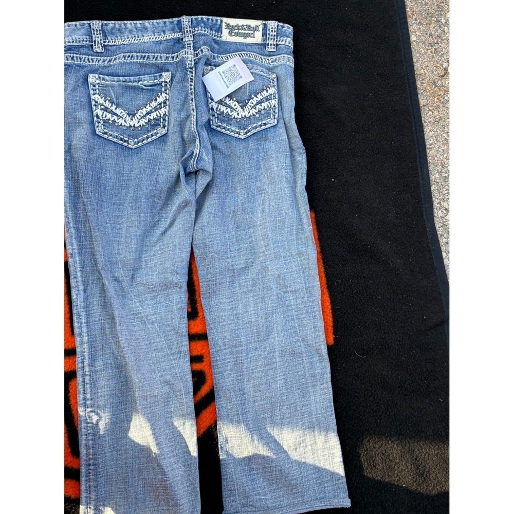 Rock & Roll Cowgirl Low Rise Bootcut Jeans Light Wash Embroidered Blue 33x34